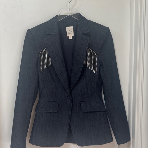 CINQ A SEPT SASHA BLAZER DENIM WITH CRYSTAL FRINGE 4 - Picture 4 of 9